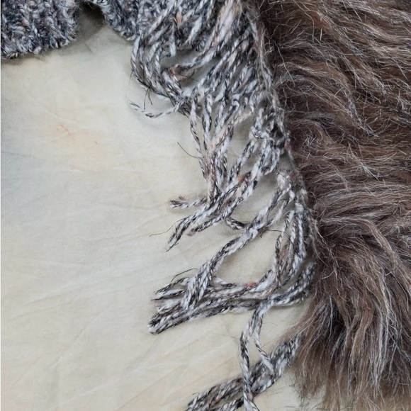 CHICOS Sweater Vest Faux Fur Fringe Collar Womens 2/L/12 Tan Brown Gray Cotton - Picture 7 of 9